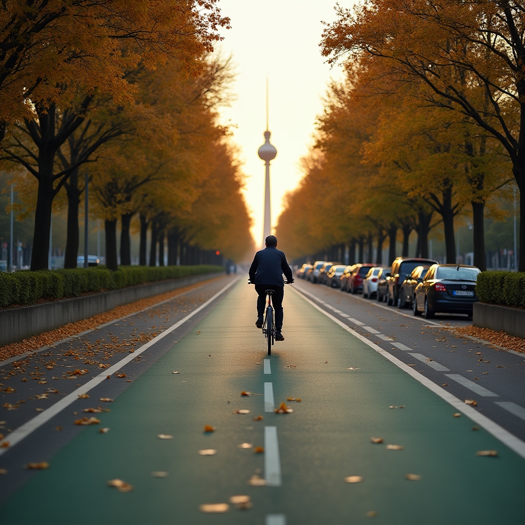 Berliner Fahrradinfrastruktur mit geschütztem Radweg an einer Hauptstraße