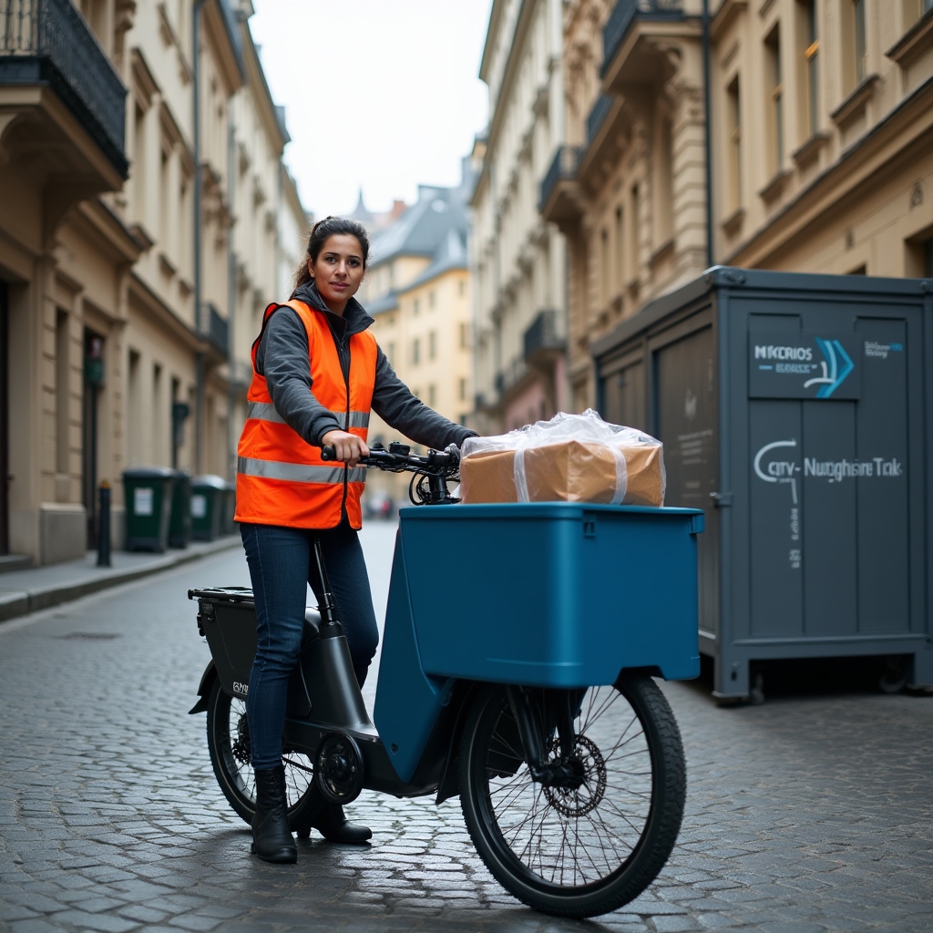 Lastenrad bei der Paketzustellung in einer Berliner Innenstadt