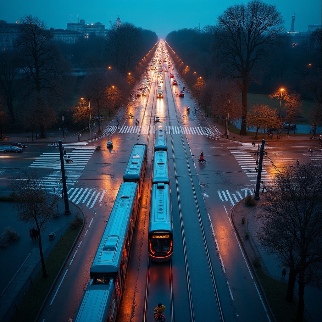 Urbane Mobilität bei Nacht – Lichter der Stadt und Verkehrsströme